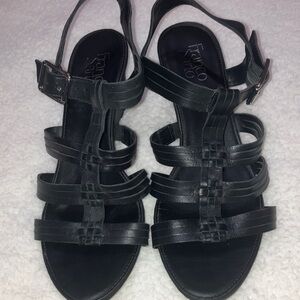 Franco Sarto Black Leather Strappy Sandals